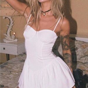 white bustier basque waist mini dress